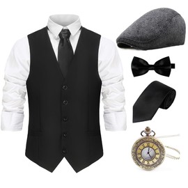 Gionforsy 1920s Mens Costume Gatsby Gangster Costume Accessories Set 20s Hat Suspenders Bow Tie (Black, X-Large)