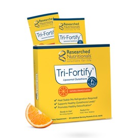 Researched Nutritionals Liposomal Glutathione (450mg) Liquid Gel + Vitamin C - Tri-Fortify - Aid Natural Energy, Immune Support & Detox - Clinically Researched for Absorption, Orange (20 Packets)