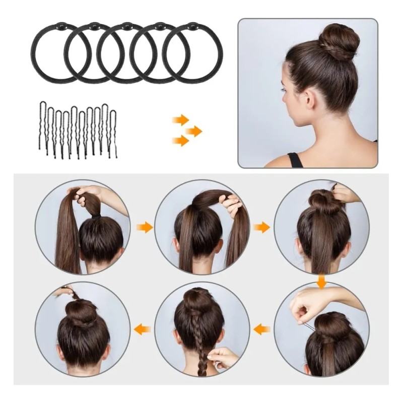 Kit Shaper Cabello Diadema Scrunchies Ligas Tiara Accesorios Negro 33pcs