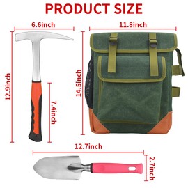 13-Piece Set - Geological Rock Pick and Hammer Set, Rockhound Field Guide - Backpacking Portable Chisel and 32-Ounce Hammer Set - Tools for Rock Hounding and Gold Mining (Red)