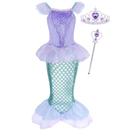 Jurebecia Mermaid Costume Kids Girls Princess Dresses Little Girls Mermaid Costume Birthday Mermaid Sequin Outfit with Accessories World Book Day Costumes for Girls Green 5-6 Years