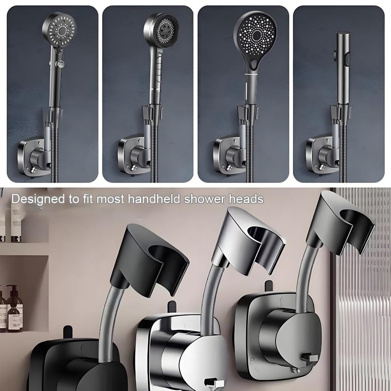 Suction Cup Shower Head Holder - Angle Adjustable Spring Arm,