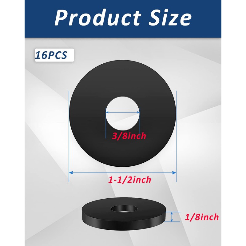 Rubber Washers - 16PCS Flat Rubber Washers for Bolts Spacers,