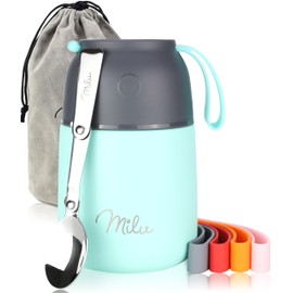 Milu® Thermal Food Container, 450/650 ml, Stainless Steel, Warmth Preservation, for Baby Food, Cereals to go, Thermal Lunch Box, Mint (450 ml)