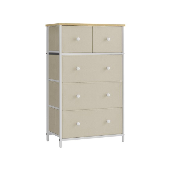 SONGMICS, Storage Tower with 5 Fabric Drawers, Dresser Unit, for-living-room, Hallway-nursery, Camel Yellow + Cream White