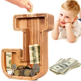 SummiDate Wooden Letter Piggy Bank| Piggy Bank for Boys Girls Toddler| Alphabet J Money Boxes| Coin Bank Birthday Gift for Kids|Children's Gift(Initial-J)