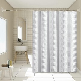 Stfery Shower Curtain Waffle White Shower Curtains 80 x 180 cm Shower Curtain Waterproof Shower Curtain Mould Resistant