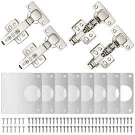 Neoteck 110° Full Overlay Cabinet Door Hinge Repair Plate Kit with Screws Hinge Repair Brackets Kit for Cabinet Furniture Drawer Window Stainless Steel Plate Repair Accessory