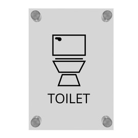 OptiV Clear Acrylic Gender Neutral Toilet Sign – 140 x 200mm, 5mm Thick, Durable Clear Acrylic with Silver Standoff Fixings for Modern & Inclusive Restroom Signage, Easy Wall Mounting