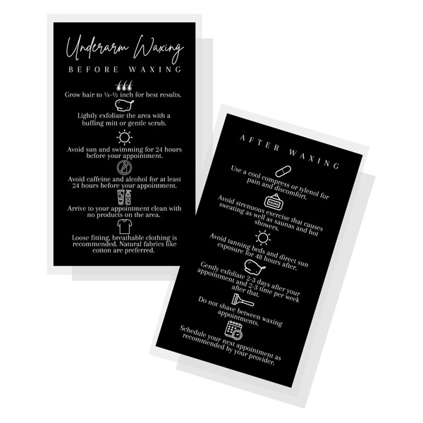 Underarm Waxing Before & Aftercare Card | 50 Pack |