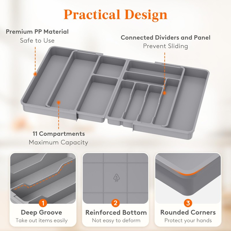 Lifewit Large Silverware Drawer Organizer, Plastic Cooking Utensil Tray for