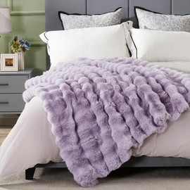 JONIYEAR Soft Fluffy Oversized Bubble Faux Rabbit Fur Throw Blanket 60" x 70", Reversible Solid Thick Warm Fuzzy Blanket for Winter, Luxury Cozy Shaggy Furry Blankets for Bed, Twin Size, Lilac Purple