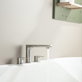 SUBEIXI Deck Mount Tub Faucet Brushed Nickel Roman Tub Faucet 2 Handles Classic Longer Spout Bathtub Faucet Filler Set 3 Hole High Flow Tub Faucet