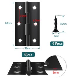 Yeepeo 8 Pcs Door Hinges 68mm × 38mm, Black Stainless Steel Hinges for Wood, Butt Hinges for Internal External Doors with 48 Pcs Screws for Gate, Windows, Closet, Drawer, Boxes