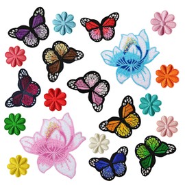 20 Pieces Iron on Patches for Clothing, Embroidery Butterflies and Flowers Iron on Patch, DIY Sew on Patches for Clothing for Bags, Clothes, Shoes, Hats