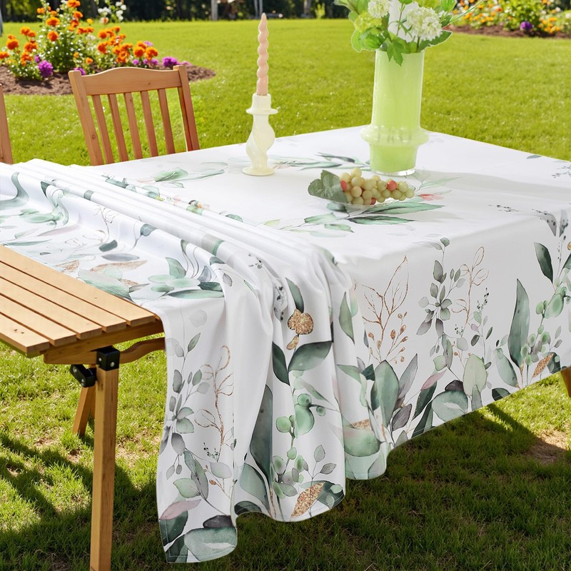 SASTYBALE Summer Tablecloth, Spring Rectangle Table Cloth Eucalyptus Leaves Table