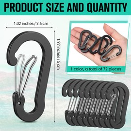 Blulu 72pcs Carabiner Clips Bulk 2 Inch Small Spring Mini Carabiner Clip Aluminum Lightweight D-Shape Spring for Keychain Climbing Fishing Hiking Outdoor(Black)