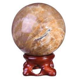 Nupuyai Natural Orange Moonstone Crystal Ball with Stand, Feng Shui Crystal Stone Sphere Figurine Home Office Decor Meditation Crystal Ball, 61-70mm