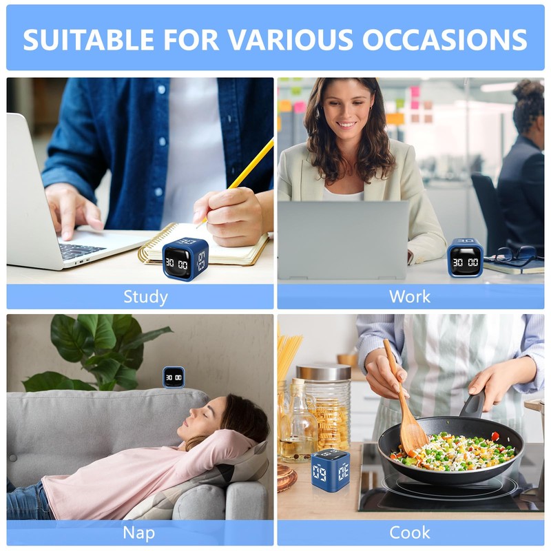 Cuteefun Cube Timer, Rotating Pomodoro Timer, 5/10/30/60 Minutes & Individual
