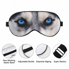 Vnwoalu Husky Sleep Eye Mask Blue Wolf Eyes Staring Angry Look Men Women Sleep Mask with Adjustable Strap Eye Cover Eye Shade for Travel, Nap,Meditation