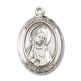 Bliss Sterling Silver Saint Monica Religious Medal Pendant Necklace 24" Chain GiftBox