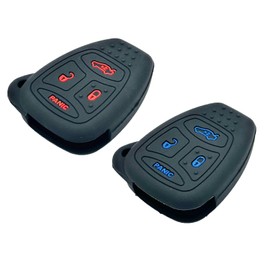 2pcs Rubber Keyless Entry Remote Key Fob Cover Case for Chrysler 200 300 PT Cruiser Dodge Charger Magnum Durango Jeep Grand Cherokee Commander Liberty OHT692427AA, Blue Red Buttons