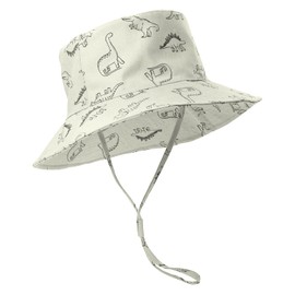 LO SHOKIM Dinosaur Baby Sun Hat Toddler UPF 50+ Summer Sun Protection Beach Hat Baby Boy Wide Brim Bucket Hat Infant Adjustable Cap (Beige, 46-48cm)