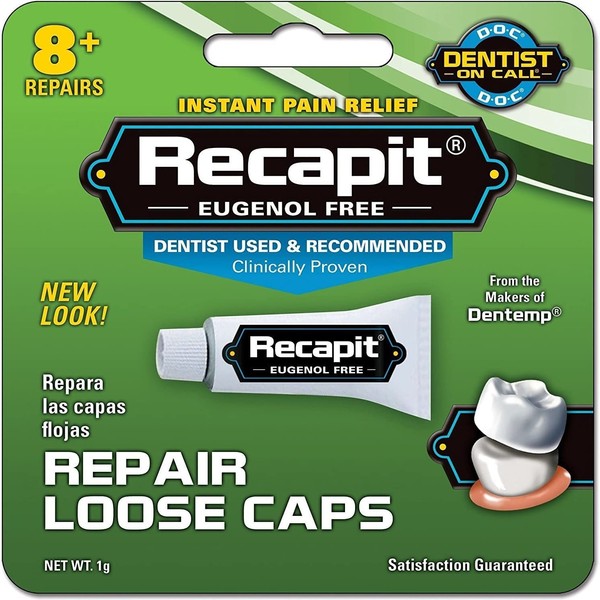 Recapit Loose Cap Dental Repair, 8 Repairs Per Tube (8 Pack)