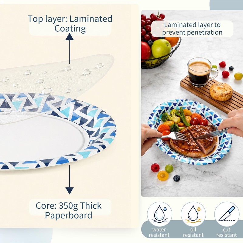 Paper Plates 12 Inch, 100 Count Oval Large Disposable Plates
