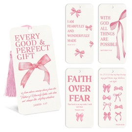 Christian Bible Verse Bookmarks with Tassels, 10 PCS Pink Bow Religious Christian Bible Paper Bookmark Book Markers Gifts for Women Men Reading Book Lovers Bookish Friends Adults Faith