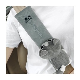 Wevdn 2 PCS Cute Car Seat Belt Pads, Soft Comfortable Cartoon Seat Belt Strap Cover Cushion Pad, Universal Shoulder Strap Pad for Seatbelt and Bag Backpack Strap, Car Accessories (Gray Cat)