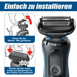 2PCS Ersatzkopf für Braun Series 5 Elektrorasierer – Einfaches Anbringen, sanfte Rasur, kompatibel mit Rasierern der neuen Generation Series 5/6 – Perfekt für die tägliche Pflege und unterwegs