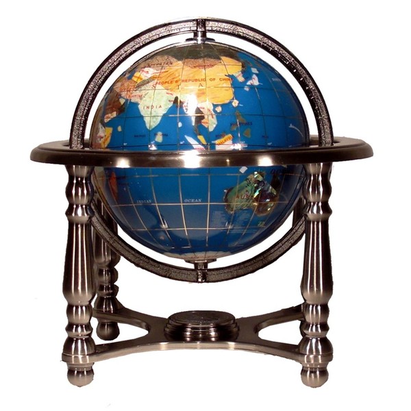 Unique Art 10-Inch Tall Turquoise Ocean Gemstone World Globe with 4 Leg Silver Stand