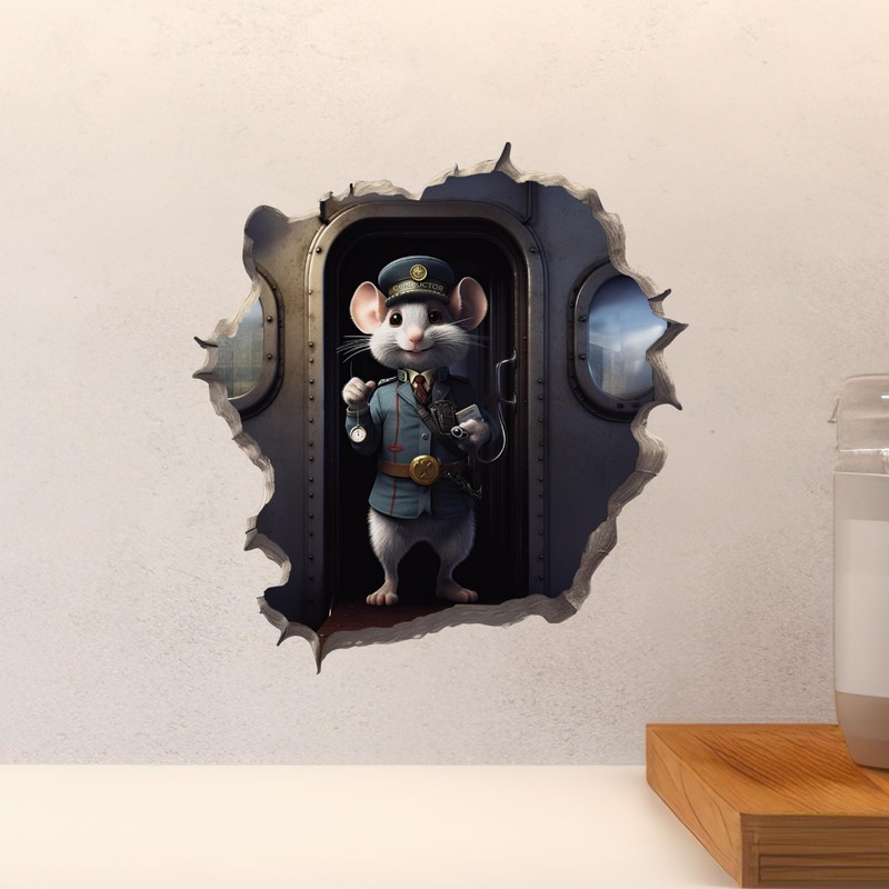 Train Conductor Mouse in Mouse Hole Decal - Mouse Hole
