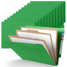 Skyygemm 24 Pcs End Tab Classification File Folders 3 Dividers Letter Size with 3.5'' Fasteners and 2 Prongs, Green File Folders Bulk for Office Business Classroom