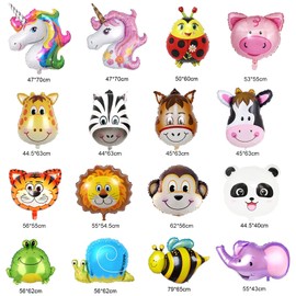 Pack of 16 Foil Balloons Animals, Animal Head Foil Balloons, Animals, Animal Balloons Children's Birthday, Perfect for Jungle Party Decoration Children's Birthdays