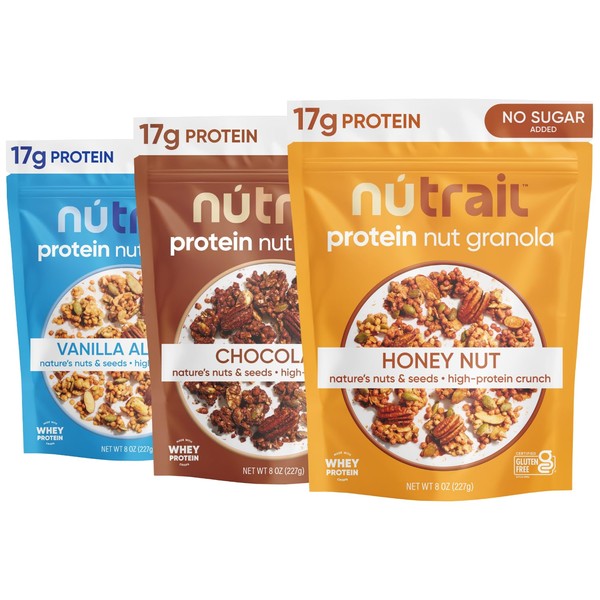 NuTrail 17g Protein Nut Granola Cereal, Variety Pack, No Sugar