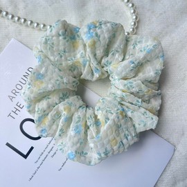 Masvan Chou Chou Stylish Adult Cute Chou Large Floral Print Volume Hair Elastic Hair Ornaments 5 Colors Hair Accessory (Yellow)