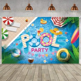 Bicuces Summer Backdrop Summer Party Decorations Hawaii Backdrop Hawaii Party Decorations Summer Background Banner Pool Party Backdrop for Beach Party Poll Party Decorations