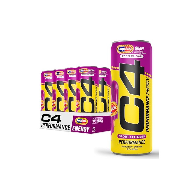 Cellucor C4 Energy Drink x Grape Popsicle, Carbonated Sugar Free
