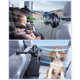 ELOHEI Backseat Car Fan,12V Quiet 3 Speed 360° Rotate Dual Head Usb Car Fans Strong Wind Power for Universal Cars SUV Sedan Trucks(Black)