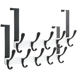 SKOLOO Over The Door Hook, Door Hanger Hooks for Hanging Clothes, Towels, Coats, Hats, Over The Door Towel Hook - Pack of 2, Black on White, Assembly Required
