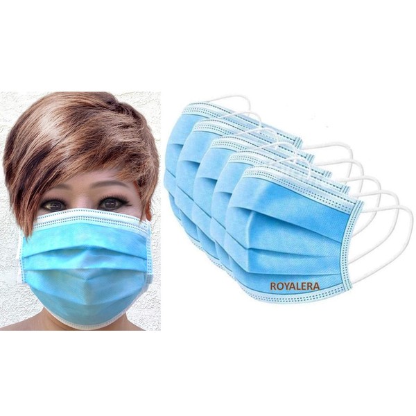100 PCS Disposable Facemask 4 ply Blue Premium Quality 4 Layers Protection with Bendable Nose Wire Elastic Ear Loops Unisex Adults