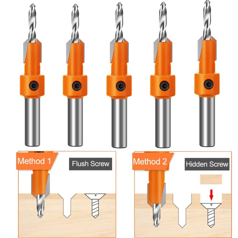 ASNOMY 10Pcs Wood Countersink Drill Bit Set, 5Pcs Countersink Drill