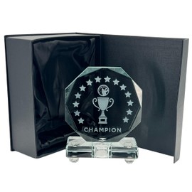 Express Medals Crystal Golf Trophy Award, 6 Inch, Octagon Shape, Champion Design with Black Gift Presentation Box Tournament Winner Trophies