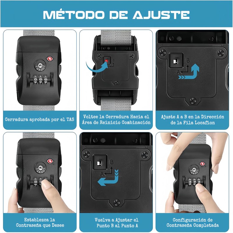 Correas de Equipaje TSA Aprobados Maleta Cinturón 4m Ajustables