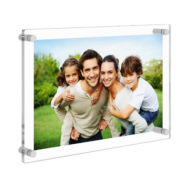 HIIMIEI Acrylic Wall Mount Picture Frame A4, Double Sided Photo Frame for Document Certificate Sign Display, Clear Magnetic Frameless Frame Desktop Photo Block (Full Frame is 13.3x9.4 inch)