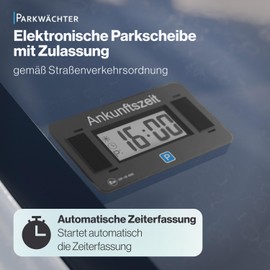 Parkwächter V2 Electronic Parking Disc with Approval for Car - Automatic Digital Parking Disc - Electric with Approval According to German Road Traffic Regulations - Electric Parking Meter Car - Black