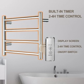 Premium Energy Efficient Warmth 4 Bar Wall Mounted Electric Heated Towel Rack for Modern Bathroom DesignColor: Silver