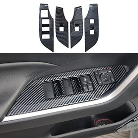 ruihe 4pc Carbon Fiber Color Car Interior Automobile Door Window Control Panel Cover Molding Door Lock Switch Trim Fit for Toyota RAV4 2019 2020 2021 2022 North American Version